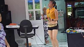 vietnamese bride dances cutely at wedding celebration