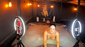 Sheena Ryder strips rides curvy big tits deepthroat screaming jacuzzi pool bath creampie