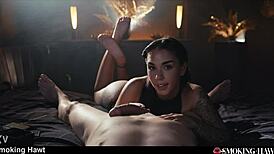 Damn this slutty latina brunette smokes while cowgirl riding cock to cumshot handjob 🔥🚬💦