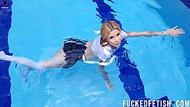 damn sexy ashlee rose looks hot in wetlook by the pool with big ass tits