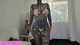 curvy milf slips into sheer micro bikini teasing her fat ass and huge tits on camera