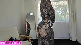 curvy milf slips into sheer micro bikini teasing her fat ass and huge tits on camera