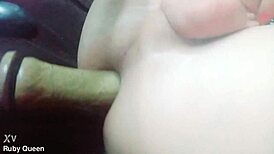 hot ladyboy ruby queen rams huge dildo deep in tight trans ass