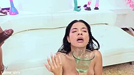 Skinny latina takes rough anal gangbang double penetration