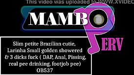 slim brazilian cutie larinha gapes wide from golden shower dap anal n footjob