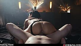 Damn this slutty latina brunette smokes while cowgirl riding cock to cumshot handjob 🔥🚬💦