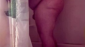 small cock guy showers thoroughly in steamy bathroom