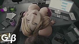 infiel mujer bangs monster black cock in office cartoon style