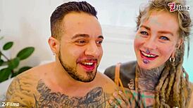 Tattooed Babe Stretched Wide ATM with Gaping Sloppy Finish and Pierced Nipples