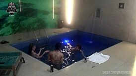 threesome with brazilian friends in motel pool continues