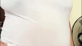 pregnant arab milf's big belly shakes with milky boobs bouncing