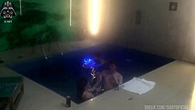 threesome with brazilian friends in motel pool continues