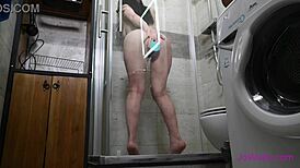 Horny Brunette Teen 18+ Rides Dildo to Orgasm Before Shower