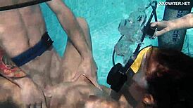 Candy and Lizzy ravage Mike's cock in hardcore underwater shower pool fuck reaching explosive orgasms