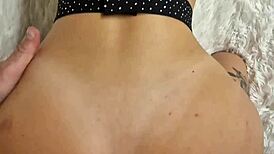 brunette babe takes deep anal creampie pounding in bedroom