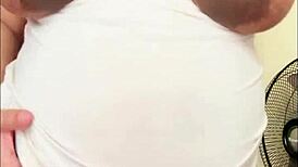 pregnant arab milf's big belly shakes with milky boobs bouncing