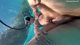 Candy and Lizzy ravage Mike's cock in hardcore underwater shower pool fuck reaching explosive orgasms