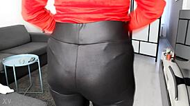 oh jasmin here chokin on dildo in lether leggins