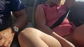 squirting blonde rams dildo deep in public convertible