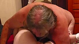 Drunk juicy pussy and ass stretched huge by dildo then licked hard after spanking