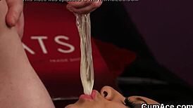 Kinky Stunner Swallows Jizz Loads After Face Bukkake Blowbang