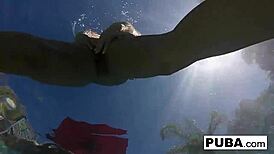 blonde milf olivia fingers her big tits and pussy poolside all nude