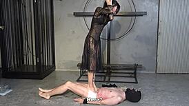 japanese femdom mistress clips slave's nipples cock then kicks balls 😈👠