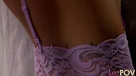 a busty lesbian succumbs to sultry milf's lingerie seduction in heels