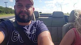 squirting blonde rams dildo deep in public convertible