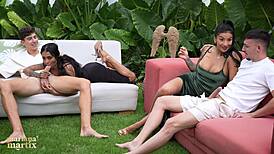 outdoor swingers mariana martix brady bud yasmina khan and yeri blue swap curvy wives for a wild bareback romp by the bath