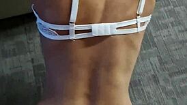 brunette babe takes deep anal creampie pounding in bedroom