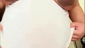 pregnant arab milf's big belly shakes with milky boobs bouncing