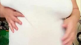 pregnant arab milf's big belly shakes with milky boobs bouncing