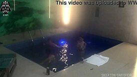 threesome with brazilian friends in motel pool continues