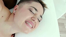 rough black dude rams huge cock up euro lesbian's tight ass hard