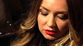 naughty slave kneels bound, licking mistress's pussy in bdsm