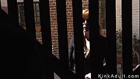 Natural busty slave gagged choked whipped in rough bondage bang