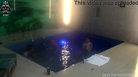 threesome with brazilian friends in motel pool continues