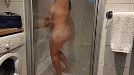 i pound my tanned stepsister's shaved pussy in hotel bathroom