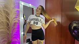 Colombian Beauty Sucks Boyfriend's Cock Teasingly with Brown Eyes