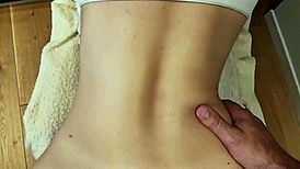 brunette babe takes deep anal creampie pounding in bedroom