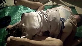 Amateur French slut in satin lingerie thong bra heels bends over for doggy blowjob rimming and POV cunilingus muff diving