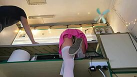 kissing naked bent over shaved pussy ass upskirt skirt counter work naughty teen