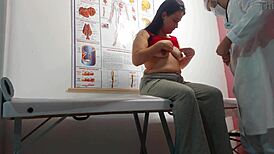 ginecologista fingers patient's asshole then bareback fucks her tight pussy