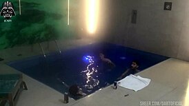 threesome with brazilian friends in motel pool continues