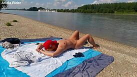 Ariela Rider Flashes Shaved Pussy and Rides Outdoors on Danube Bank Publicly!