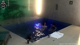 threesome with brazilian friends in motel pool continues
