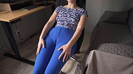 Naughty Secretary's Tight Cameltoe Pussy Lips Tease Coworker in Office Denial Game