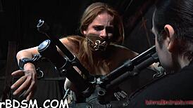 bound girl sucks cock rough in femdom ball licking contest