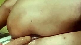 Raw huge black dildo pounds ebony pussy deep in intense masturbation frenzy